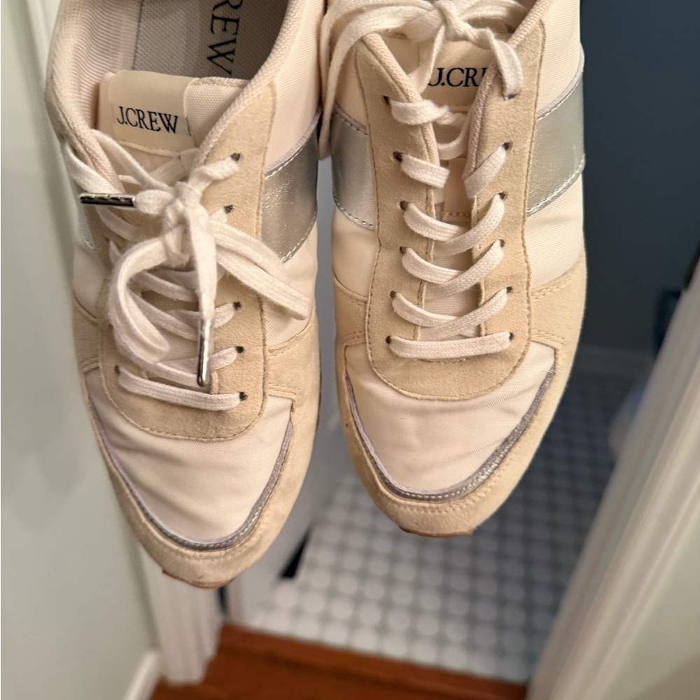 J Crew trainers in metallic colorblock Women's Cream Sneakers with Gold Accents - Picture 11 of 12